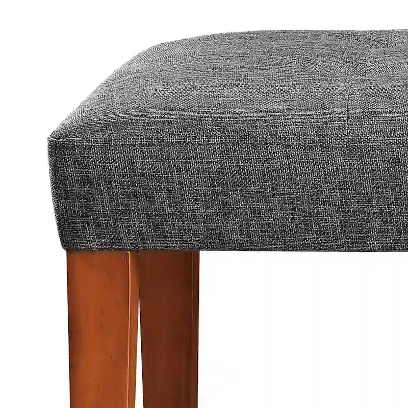 Gray Tufted Storage Bench with Oak Shelf