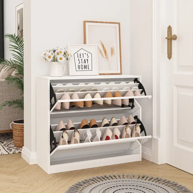 2 Tier Mirror Shoe Storage Cabinet for Entryway, Flip Door Design Shoe Cabinet