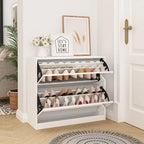 2 Tier Mirror Shoe Storage Cabinet for Entryway, Flip Door Design Shoe Cabinet