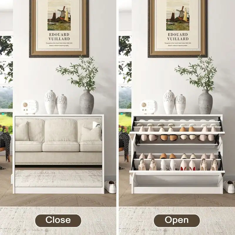 2 Tier Mirror Shoe Storage Cabinet for Entryway, Flip Door Design Shoe Cabinet