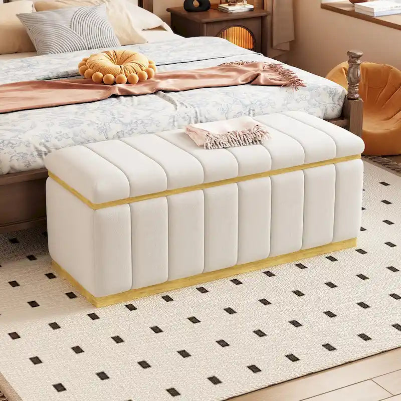 Linen Fabric Upholstered Solid wood frame Bench with Large Storage Space for the Living Room,Entryway and Bedroom