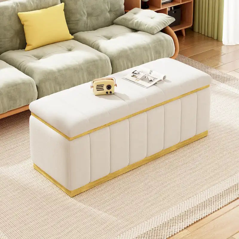 Linen Fabric Upholstered Solid wood frame Bench with Large Storage Space for the Living Room,Entryway and Bedroom