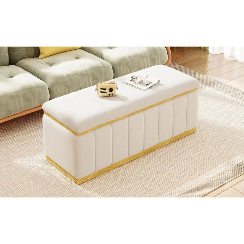 Linen Fabric Upholstered Solid wood frame Bench with Large Storage Space for the Living Room,Entryway and Bedroom