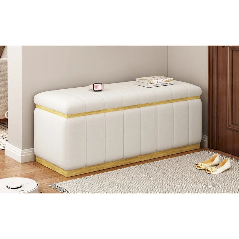 Linen Fabric Upholstered Solid wood frame Bench with Large Storage Space for the Living Room,Entryway and Bedroom
