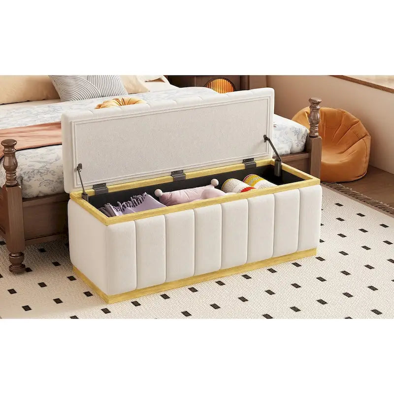 Linen Fabric Upholstered Solid wood frame Bench with Large Storage Space for the Living Room,Entryway and Bedroom