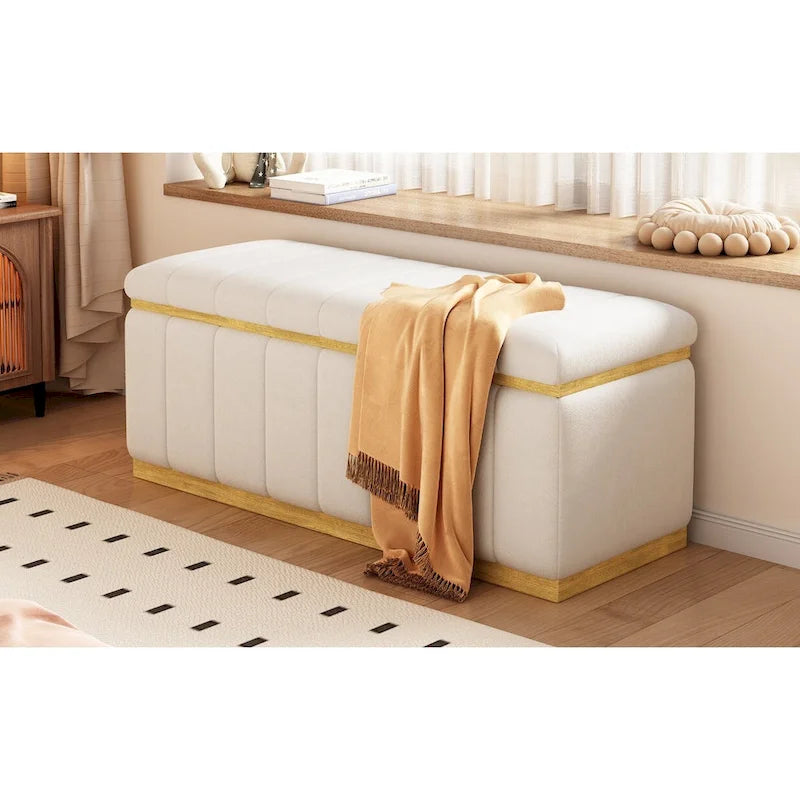 Linen Fabric Upholstered Solid wood frame Bench with Large Storage Space for the Living Room,Entryway and Bedroom
