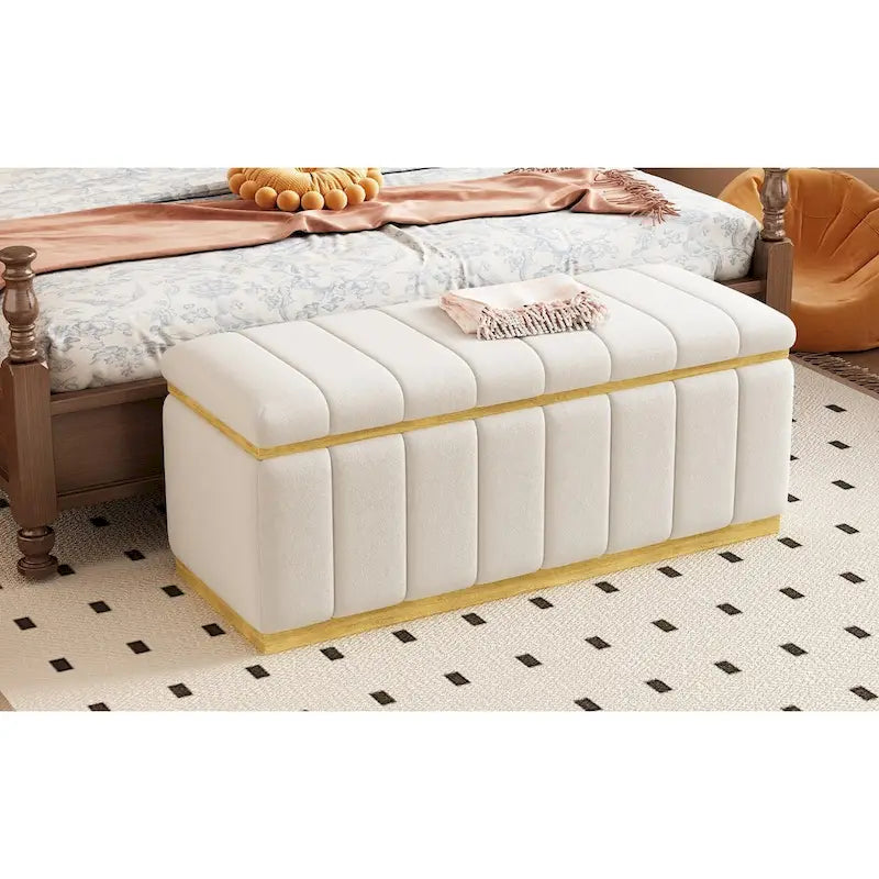 Linen Fabric Upholstered Solid wood frame Bench with Large Storage Space for the Living Room,Entryway and Bedroom