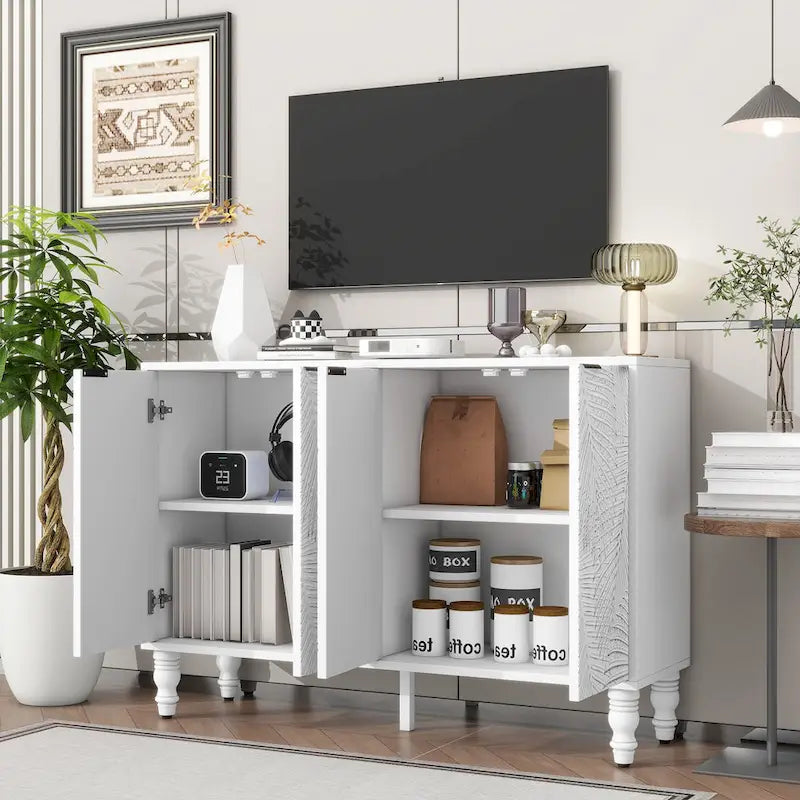 47.2 Storage Cabinet Sideboard Buffet Entertainment Center Media Console with 2 Spacious Storage Space Solid Wood Legs