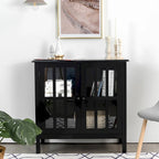 Storage Buffet Cabinet Glass Door Sideboard Console Table