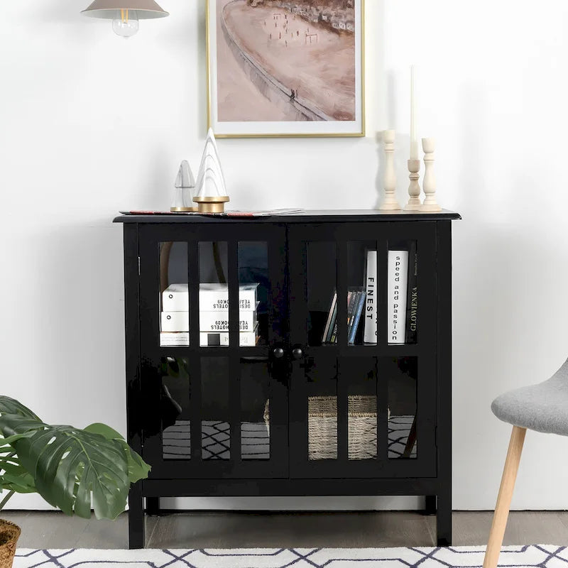 Storage Buffet Cabinet Glass Door Sideboard Console Table