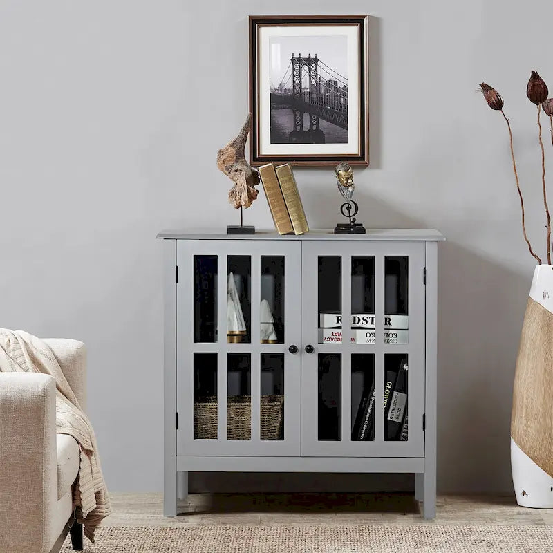 Storage Buffet Cabinet Glass Door Sideboard Console Table