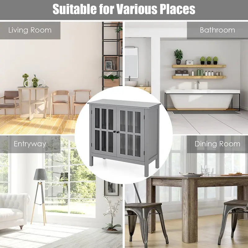 Storage Buffet Cabinet Glass Door Sideboard Console Table