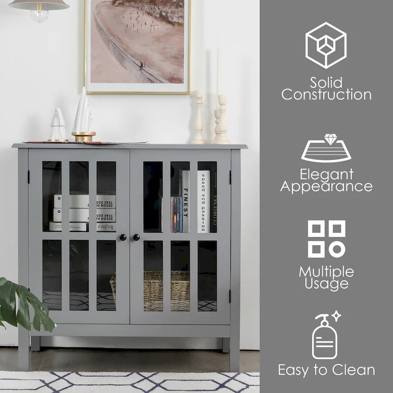 Storage Buffet Cabinet Glass Door Sideboard Console Table