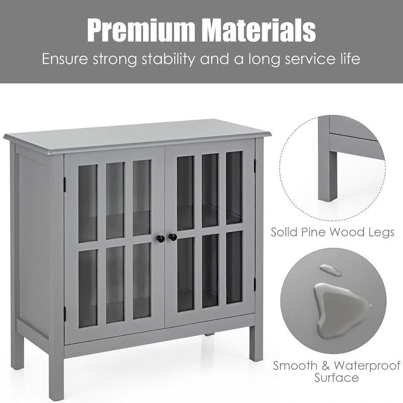 Storage Buffet Cabinet Glass Door Sideboard Console Table