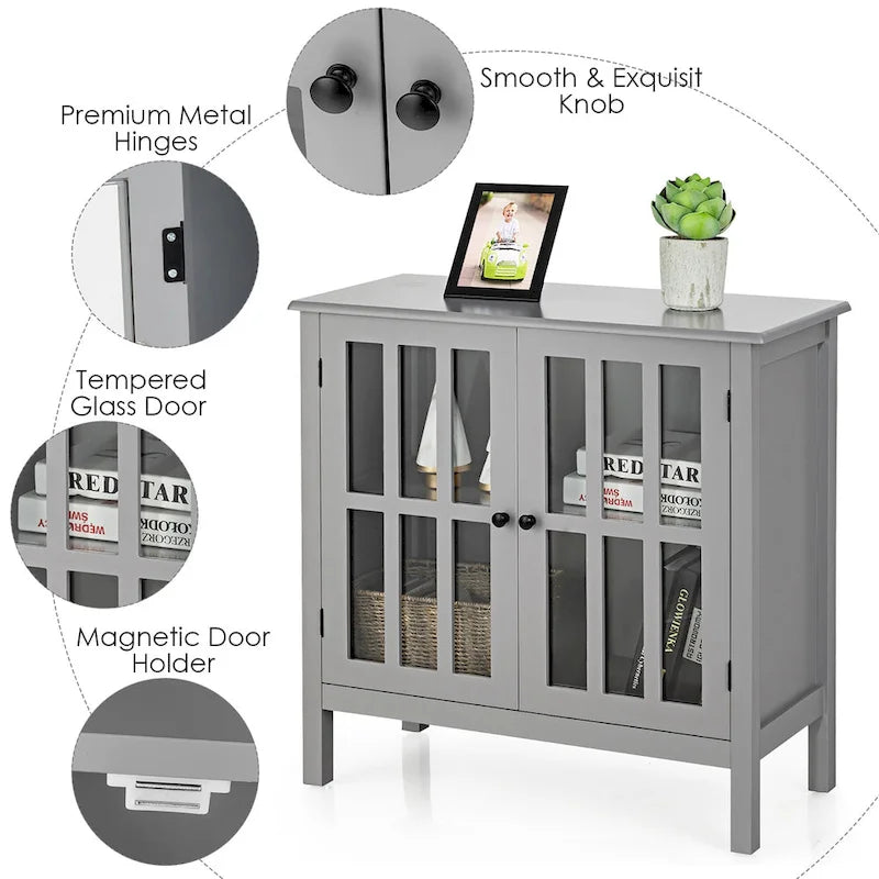 Storage Buffet Cabinet Glass Door Sideboard Console Table