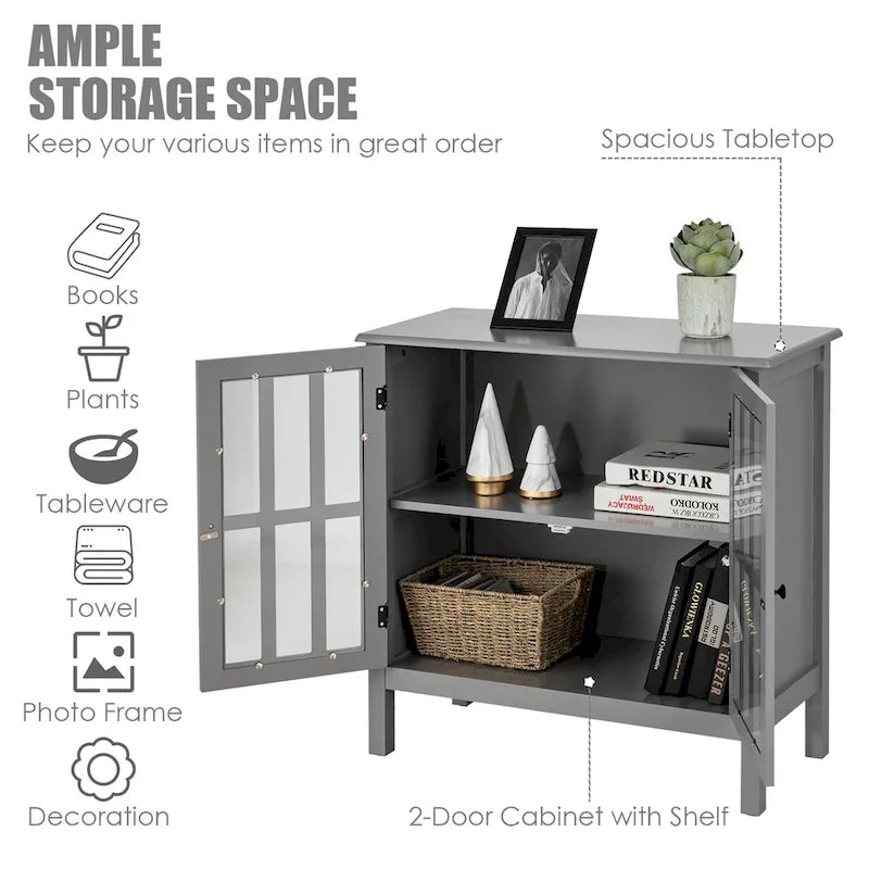 Storage Buffet Cabinet Glass Door Sideboard Console Table