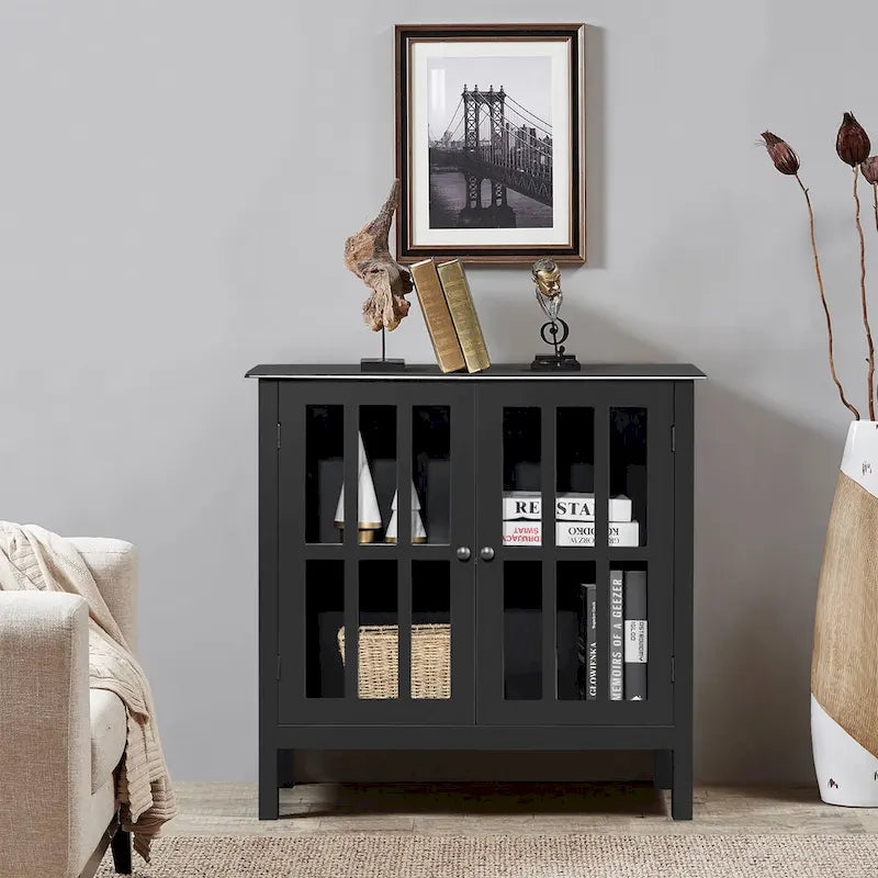 Storage Buffet Cabinet Glass Door Sideboard Console Table