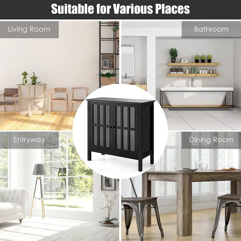 Storage Buffet Cabinet Glass Door Sideboard Console Table
