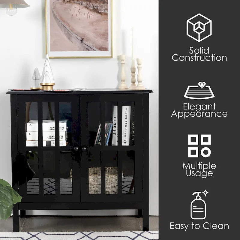 Storage Buffet Cabinet Glass Door Sideboard Console Table