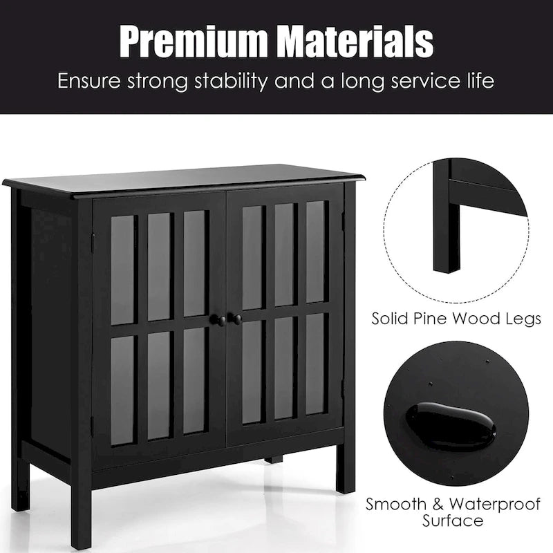 Storage Buffet Cabinet Glass Door Sideboard Console Table