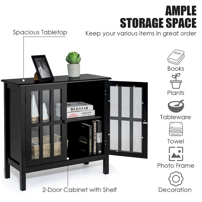 Storage Buffet Cabinet Glass Door Sideboard Console Table