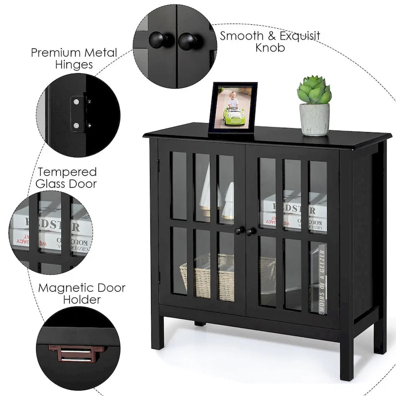 Storage Buffet Cabinet Glass Door Sideboard Console Table