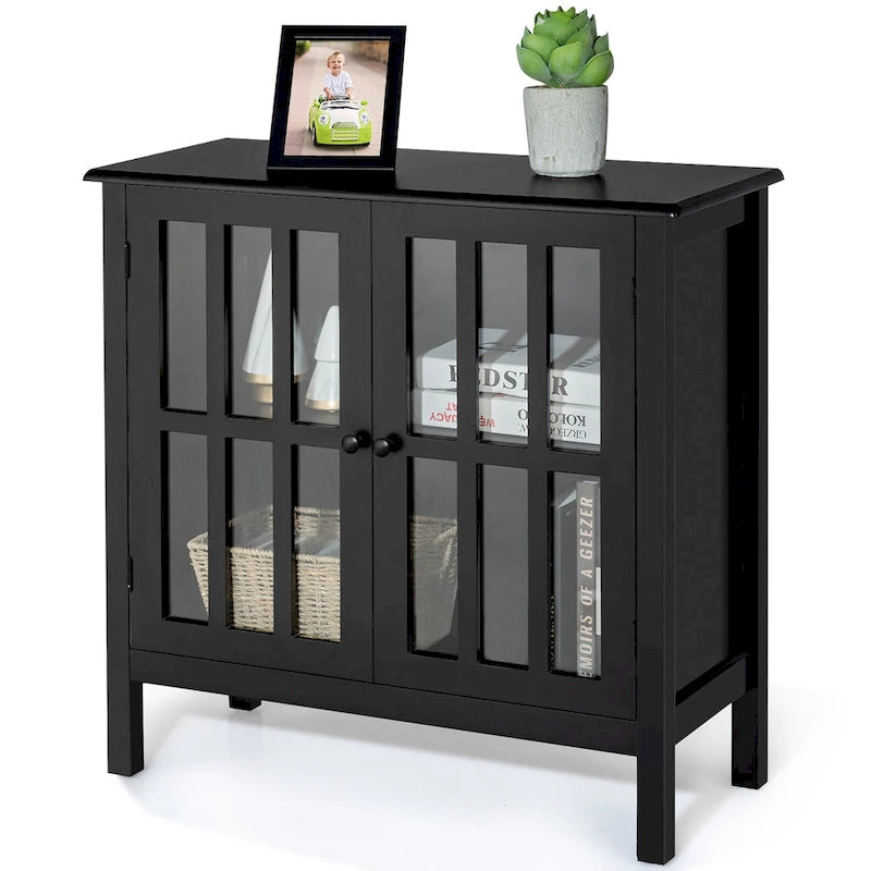 Storage Buffet Cabinet Glass Door Sideboard Console Table