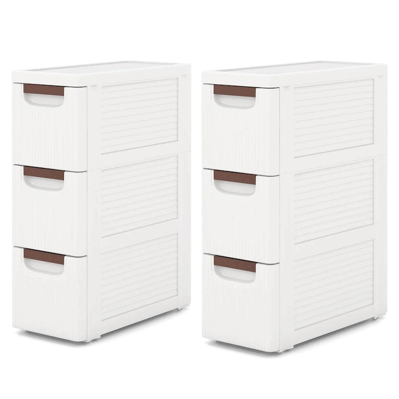 2 PCS 3-Drawer Narrow Rolling Storage Cabinet with Pull - See Details