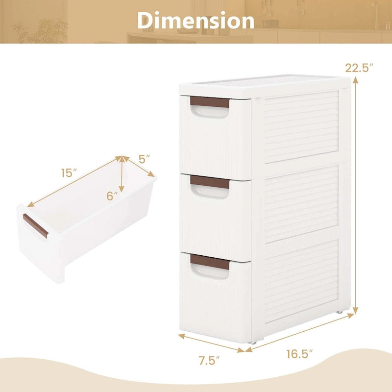 2 PCS 3-Drawer Narrow Rolling Storage Cabinet with Pull - See Details