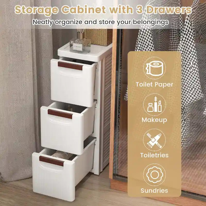 2 PCS 3-Drawer Narrow Rolling Storage Cabinet with Pull - See Details