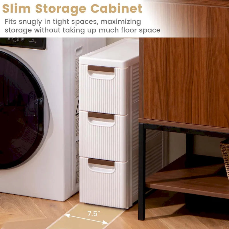 2 PCS 3-Drawer Narrow Rolling Storage Cabinet with Pull - See Details