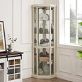 Corner Display Cabinet with Lighting - Cherry/White - Glass Door