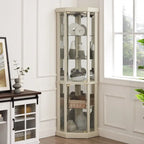 Corner Display Cabinet with Lighting - Cherry/White - Glass Door