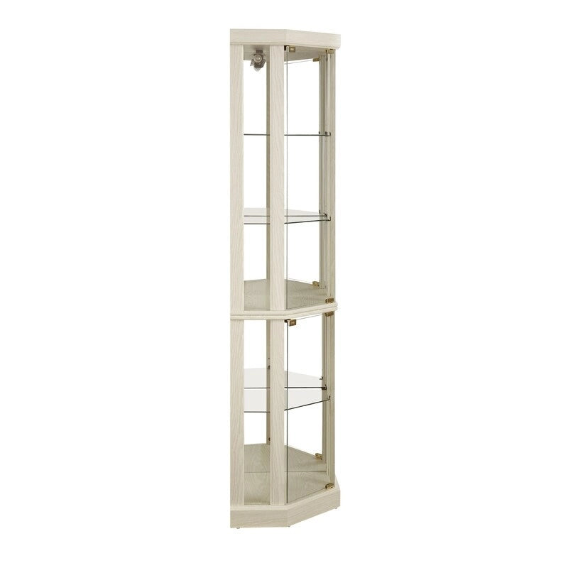 Corner Display Cabinet with Lighting - Cherry/White - Glass Door