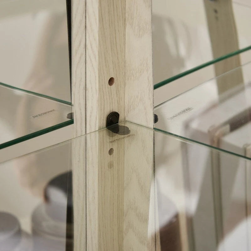 Corner Display Cabinet with Lighting - Cherry/White - Glass Door