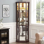 Corner Display Cabinet with Lighting - Cherry/White - Glass Door
