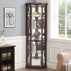 Corner Display Cabinet with Lighting - Cherry/White - Glass Door