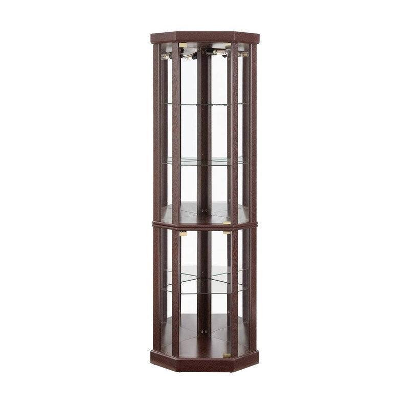 Corner Display Cabinet with Lighting - Cherry/White - Glass Door