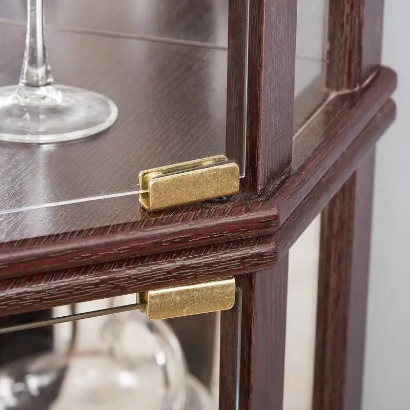 Corner Display Cabinet with Lighting - Cherry/White - Glass Door