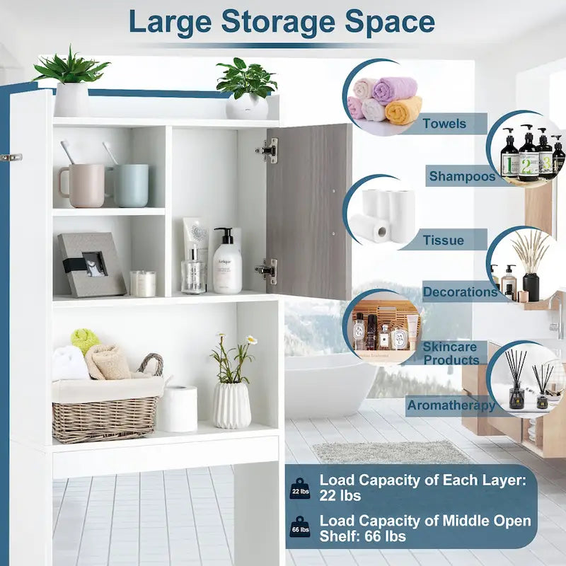 Over The Toilet Storage Cabinet Bathroom Space Saver w/ Open - See Details
