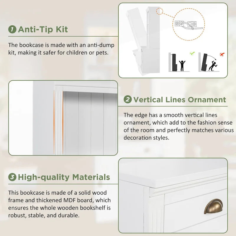 Modern Tall Bookshelf with LED Lighting and Versatile Storage Options