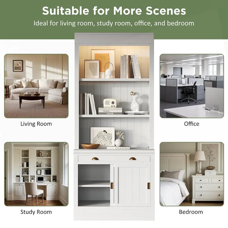 Modern Tall Bookshelf with LED Lighting and Versatile Storage Options