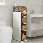 5-Tiers Slim Bathroom Storage Cabinet, Narrow Bathroom Storage Organizer Movable for Small Spaces