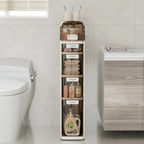 5-Tiers Slim Bathroom Storage Cabinet, Narrow Bathroom Storage Organizer Movable for Small Spaces