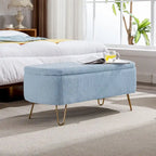 Blue Storage Ottoman Bench with Gold Legs