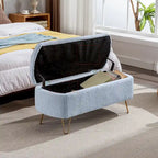 Blue Storage Ottoman Bench with Gold Legs