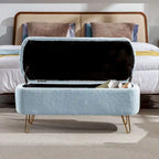 Blue Storage Ottoman Bench with Gold Legs