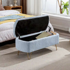 Blue Storage Ottoman Bench with Gold Legs