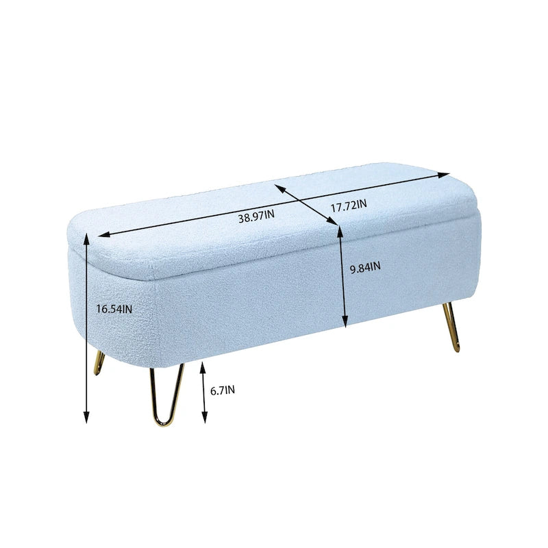 Blue Storage Ottoman Bench with Gold Legs