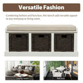 Rustic Storage Bench with 3 Removable Rattan Basket